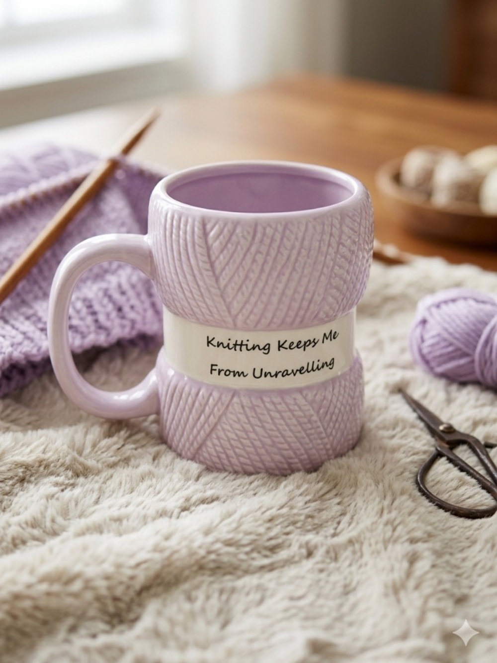Lavender Ceramic Knit-Texture Mug with Cream Accent - Unknown Brand